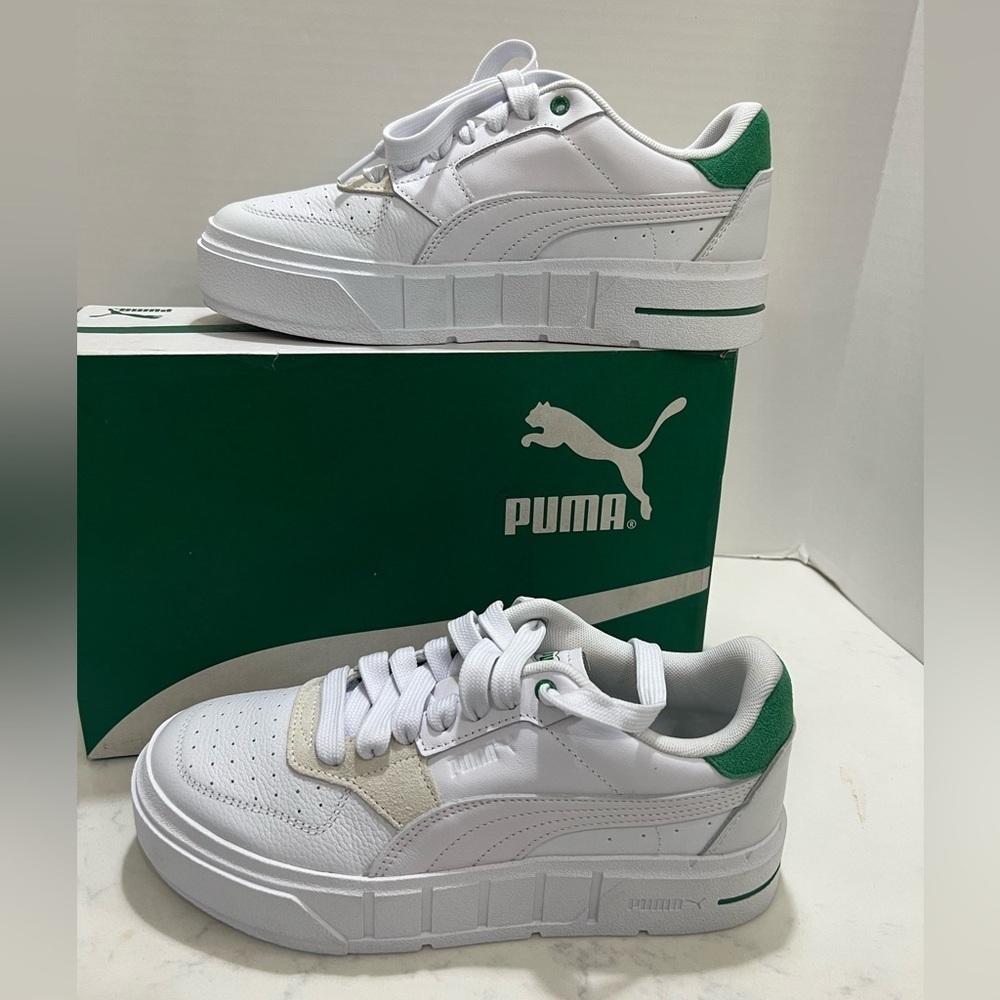Puma Cali Court Match White and Green Sneakers